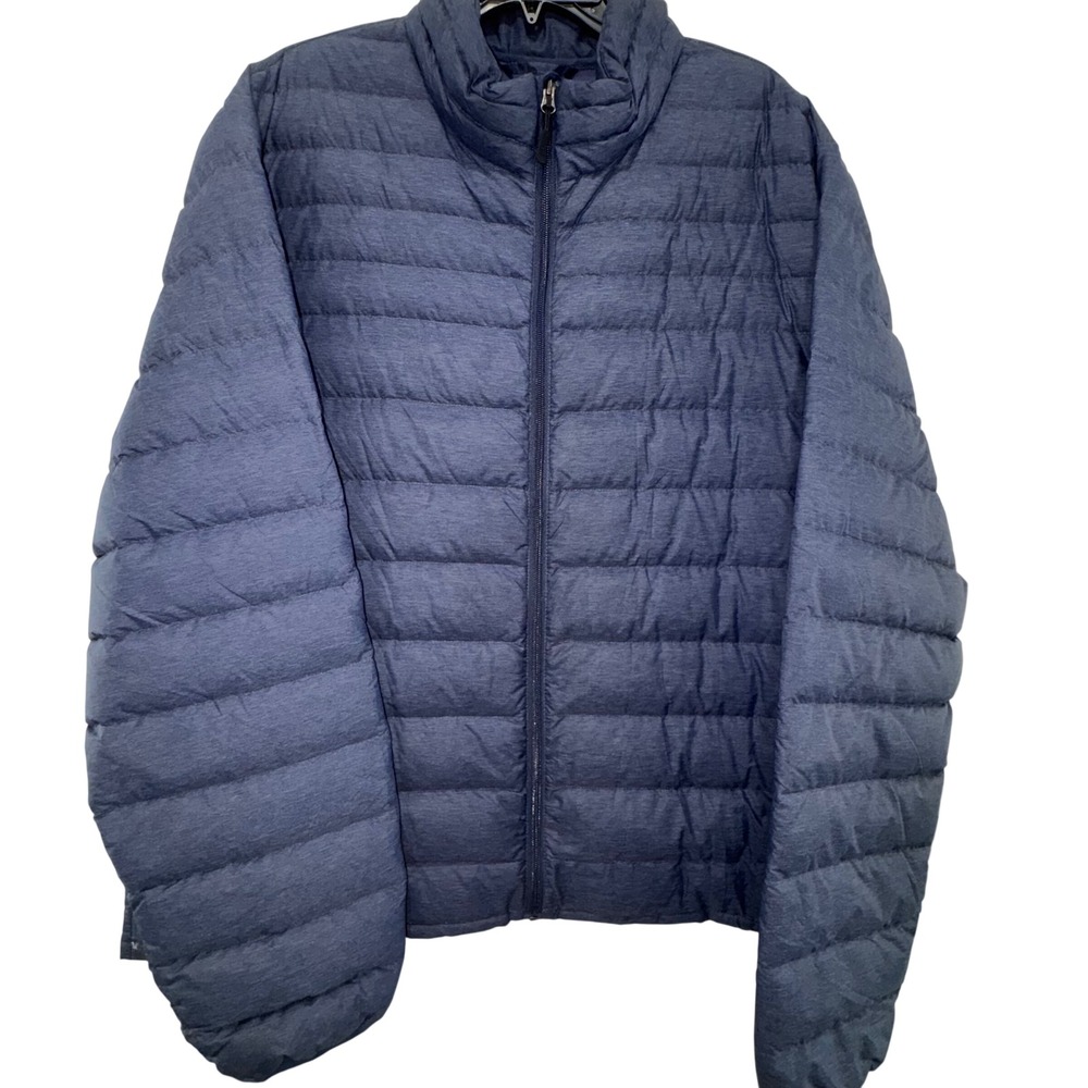 Heatkeep Puffer Jacket Men XXL Blue Quilted Down Blend Full‎ Zip Stand Collar